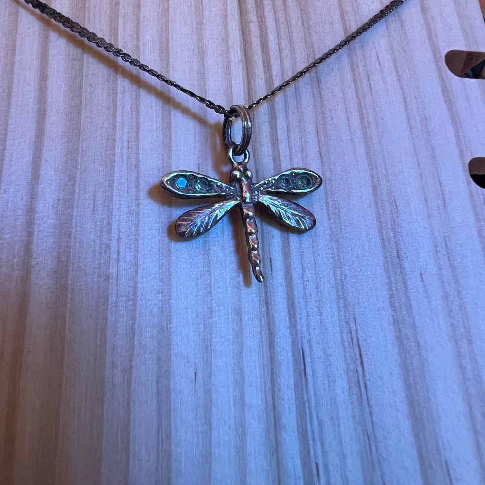 Sterling Silver Dragonfly Necklace 19in Dainty Chain 1in Pendant 925